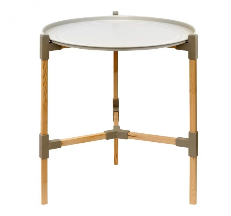 Τραπεζάκι βοηθητικό ξύλινο - πλαστικό χρώμα μπεζ Φ46x53εκ.