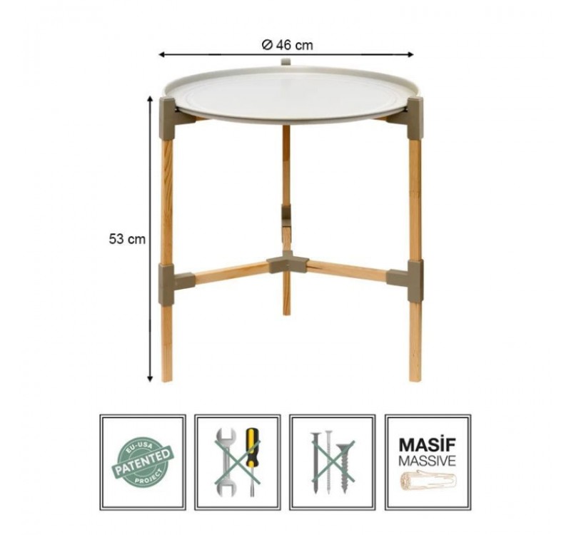 Τραπεζάκι βοηθητικό ξύλινο - πλαστικό χρώμα μπεζ Φ46x53εκ.