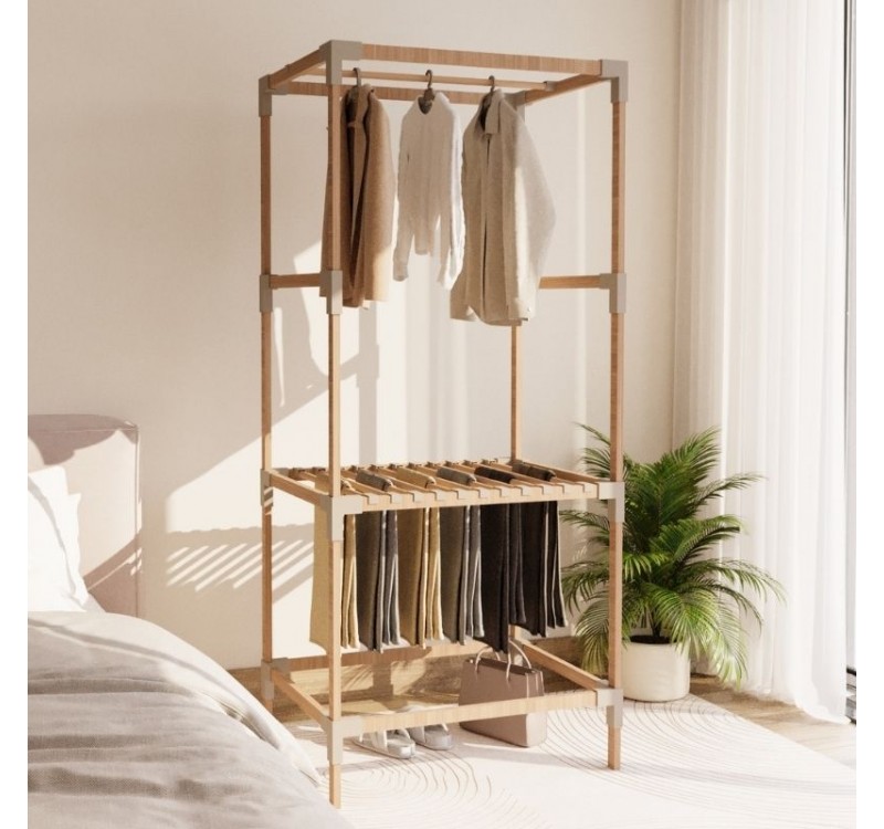 Ντουλάπα ρούχων ανοιχτή - Έπιπλο εισόδου ξύλινο - πλαστικό χρώμα φυσικό - μπεζ 75x46x156εκ.