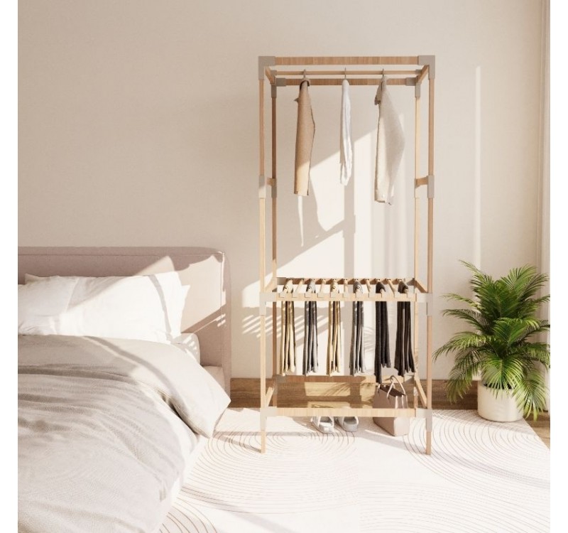 Ντουλάπα ρούχων ανοιχτή - Έπιπλο εισόδου ξύλινο - πλαστικό χρώμα φυσικό - μπεζ 75x46x156εκ.