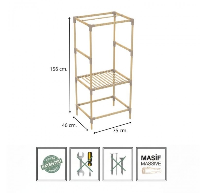 Ντουλάπα ρούχων ανοιχτή - Έπιπλο εισόδου ξύλινο - πλαστικό χρώμα φυσικό - μπεζ 75x46x156εκ.