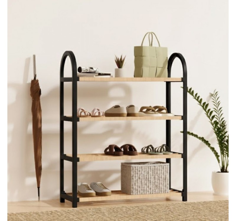 Παπουτσοθήκη ξύλινη - πλαστική χρώμα φυσικό - μαύρο 67x18x65εκ.