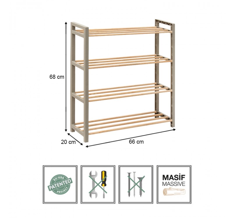 Παπουτσοθήκη ξύλινη - πλαστική χρώμα φυσικό - μπεζ 66x20x68εκ.