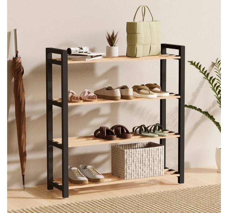 Παπουτσοθήκη ξύλινη - πλαστική χρώμα φυσικό - μαύρο 66x20x68εκ.