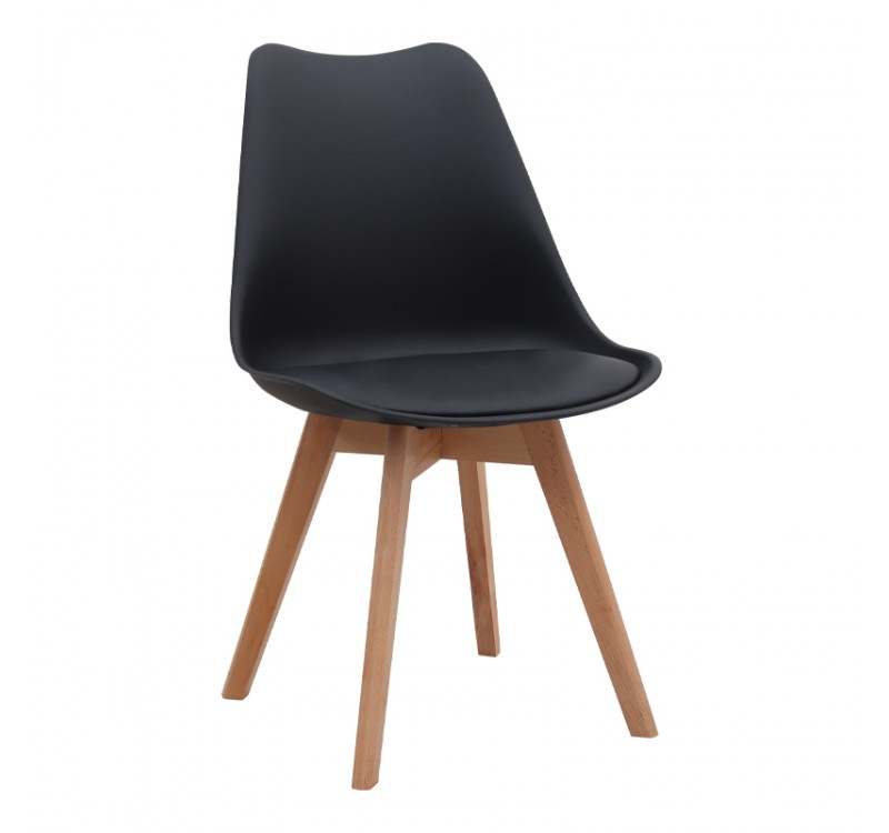 Καρέκλα τραπεζαρίας Viva Megapap PP - PU μαύρο - ξύλινο φυσικό πόδι 48,5x54x80εκ.