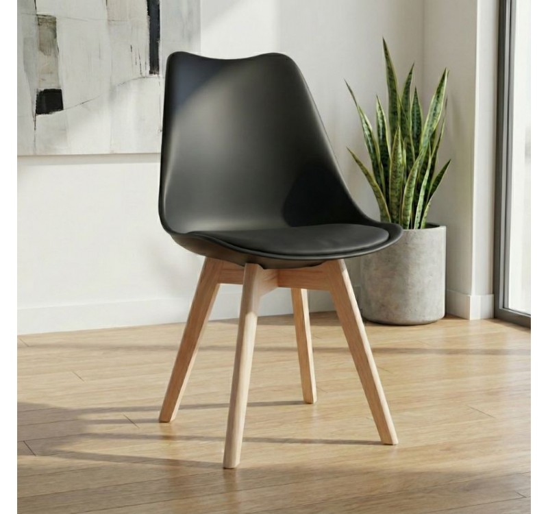 Καρέκλα τραπεζαρίας Viva Megapap PP - PU μαύρο - ξύλινο φυσικό πόδι 48,5x54x80εκ.