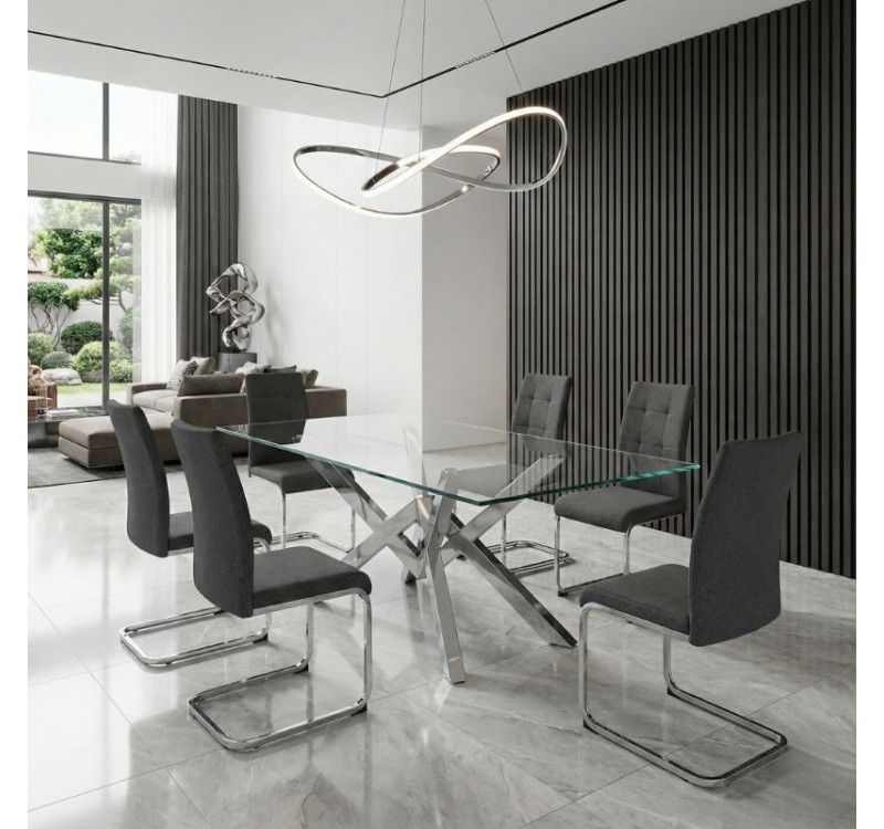 Καρέκλα τραπεζαρίας Laura Megapap γκρι ύφασμα - μεταλλική βάση χρωμίου 42x58x98εκ.