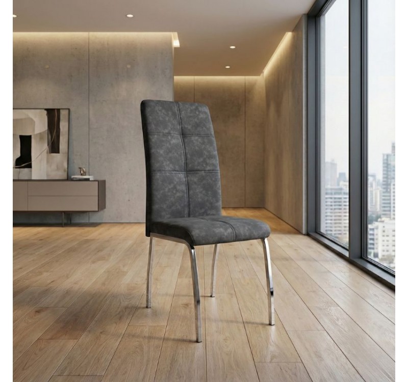 Καρέκλα τραπεζαρίας Alma Megapap γκρι PU - μεταλλικό πόδι χρωμίου 42x53x97εκ.