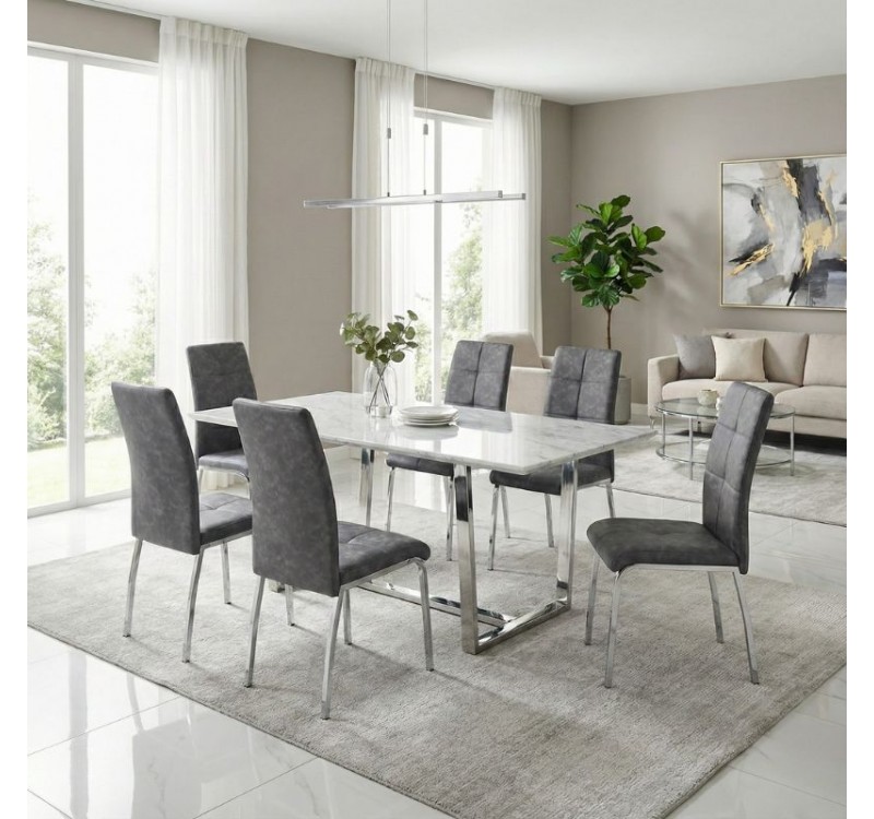 Καρέκλα τραπεζαρίας Alma Megapap γκρι PU - μεταλλικό πόδι χρωμίου 42x53x97εκ.