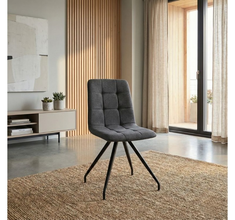 Καρέκλα τραπεζαρίας Bianca Megapap γκρι ύφασμα - μεταλλικό μαύρο πόδι 43x56x84εκ.