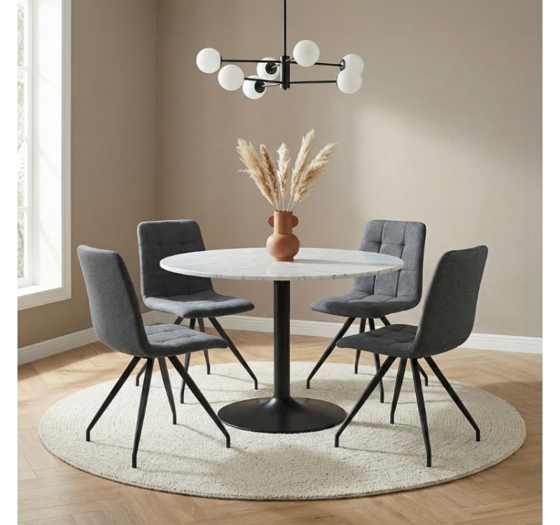 Καρέκλα τραπεζαρίας Bianca Megapap γκρι ύφασμα - μεταλλικό μαύρο πόδι 43x56x84εκ.