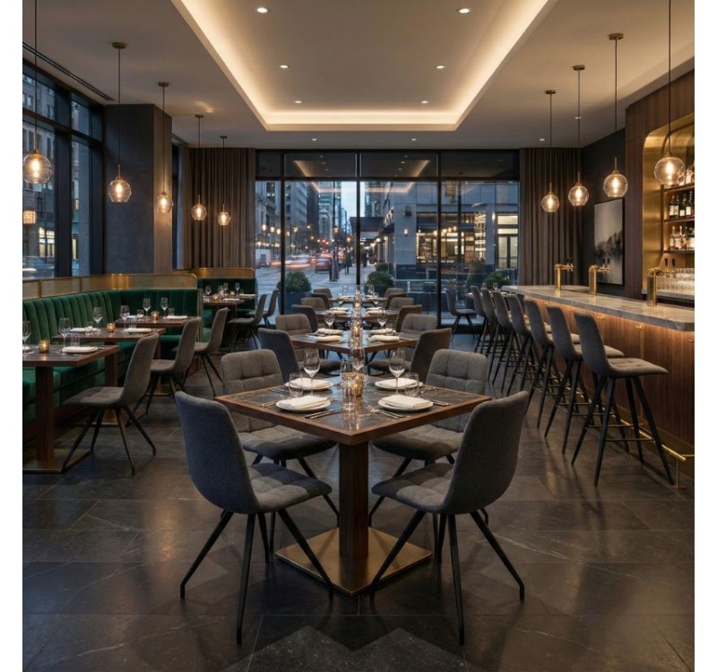 Καρέκλα τραπεζαρίας Bianca Megapap γκρι ύφασμα - μεταλλικό μαύρο πόδι 43x56x84εκ.