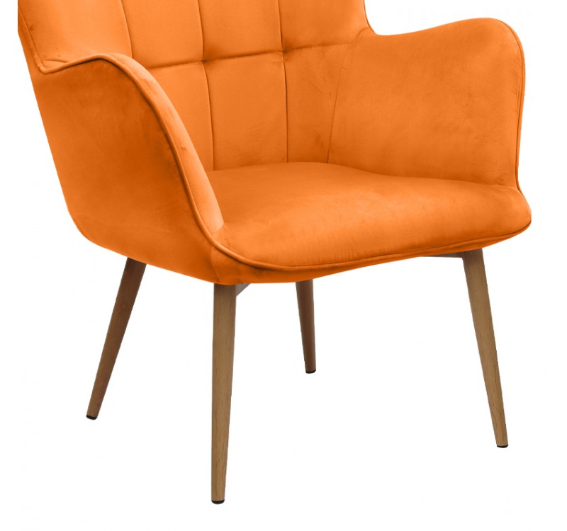 Πολυθρόνα - Μπερζέρα με υποπόδιο Lily Megapap κροκί βελούδο - μεταλλικό πόδι χρώμα φυσικό 70x62x98εκ.