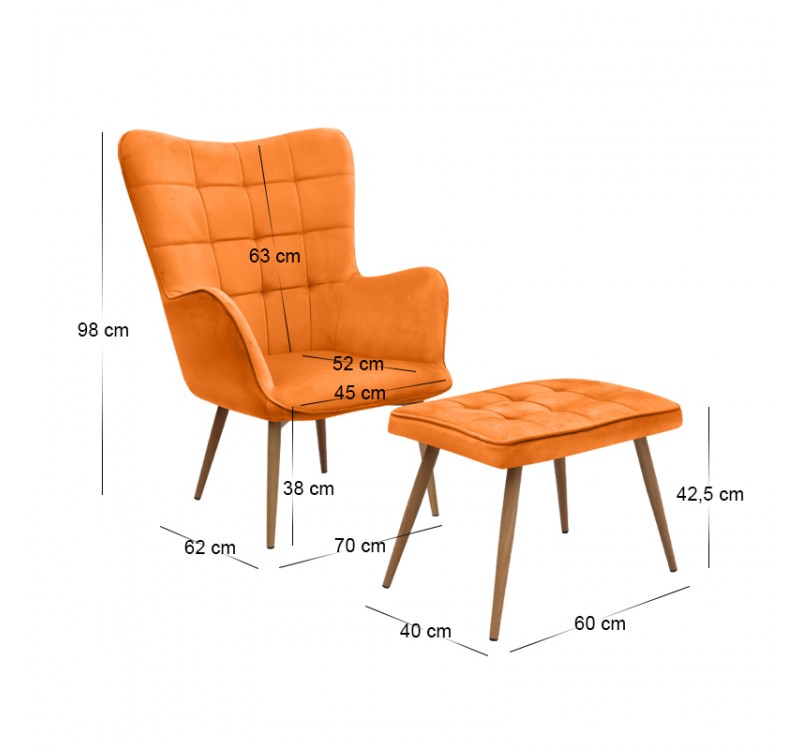 Πολυθρόνα - Μπερζέρα με υποπόδιο Lily Megapap κροκί βελούδο - μεταλλικό πόδι χρώμα φυσικό 70x62x98εκ.