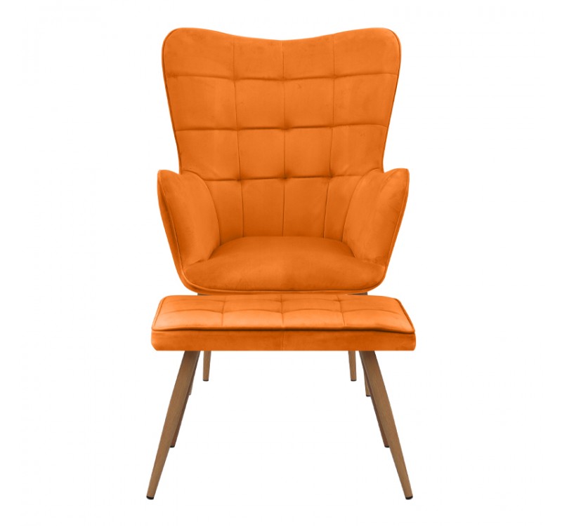 Πολυθρόνα - Μπερζέρα με υποπόδιο Lily Megapap κροκί βελούδο - μεταλλικό πόδι χρώμα φυσικό 70x62x98εκ.