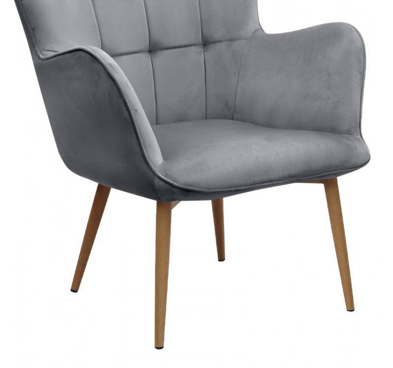 Πολυθρόνα - Μπερζέρα με υποπόδιο Lily Megapap γκρι βελούδο - μεταλλικό πόδι χρώμα φυσικό 70x62x98εκ.