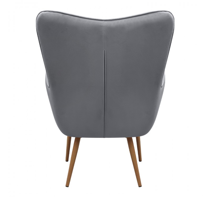 Πολυθρόνα - Μπερζέρα με υποπόδιο Lily Megapap γκρι βελούδο - μεταλλικό πόδι χρώμα φυσικό 70x62x98εκ.