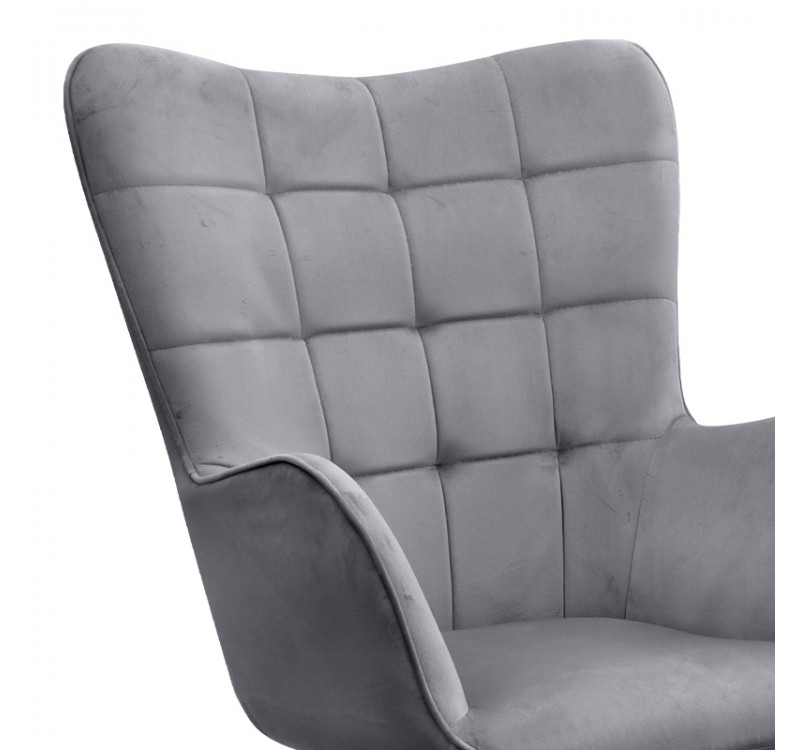 Πολυθρόνα - Μπερζέρα με υποπόδιο Lily Megapap γκρι βελούδο - μεταλλικό πόδι χρώμα φυσικό 70x62x98εκ.