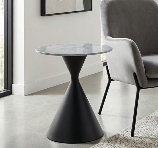 Τραπεζάκι βοηθητικό Logan Megapap sintered stone - μέταλλο χρώμα γκρι εφέ μαρμάρου - μαύρο Ø50x56εκ.