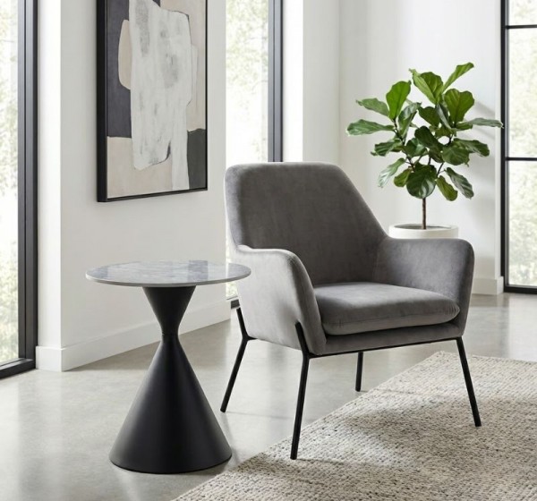 Τραπεζάκι βοηθητικό Logan Megapap sintered stone - μέταλλο χρώμα γκρι εφέ μαρμάρου - μαύρο Ø50x56εκ.