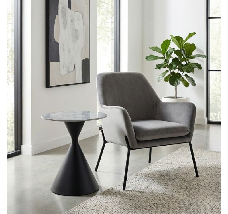 Τραπεζάκι βοηθητικό Logan Megapap sintered stone - μέταλλο χρώμα γκρι εφέ μαρμάρου - μαύρο Ø50x56εκ.