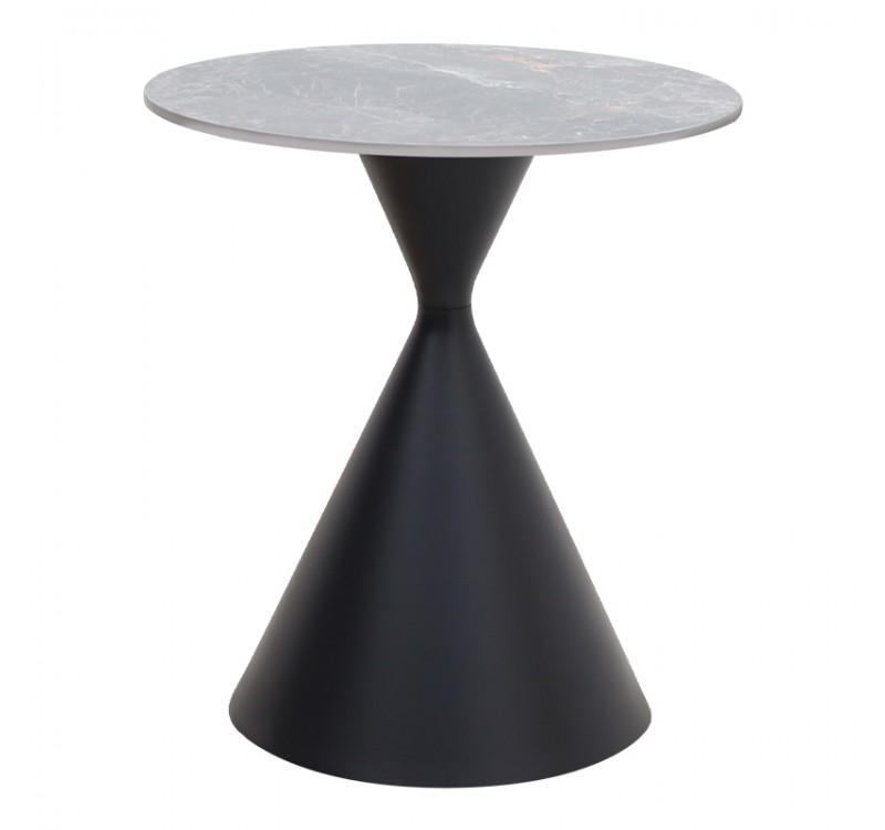 Τραπεζάκι βοηθητικό Logan Megapap sintered stone - μέταλλο χρώμα γκρι εφέ μαρμάρου - μαύρο Ø50x56εκ.