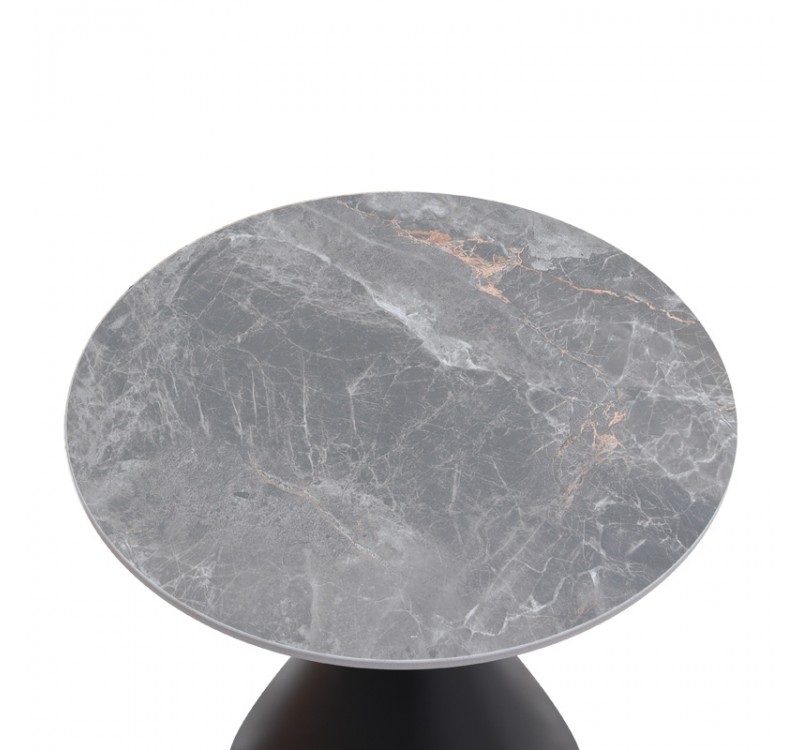 Τραπεζάκι βοηθητικό Logan Megapap sintered stone - μέταλλο χρώμα γκρι εφέ μαρμάρου - μαύρο Ø50x56εκ.