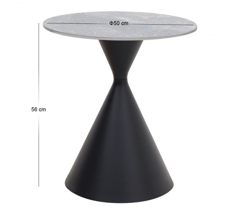 Τραπεζάκι βοηθητικό Logan Megapap sintered stone - μέταλλο χρώμα γκρι εφέ μαρμάρου - μαύρο Ø50x56εκ.