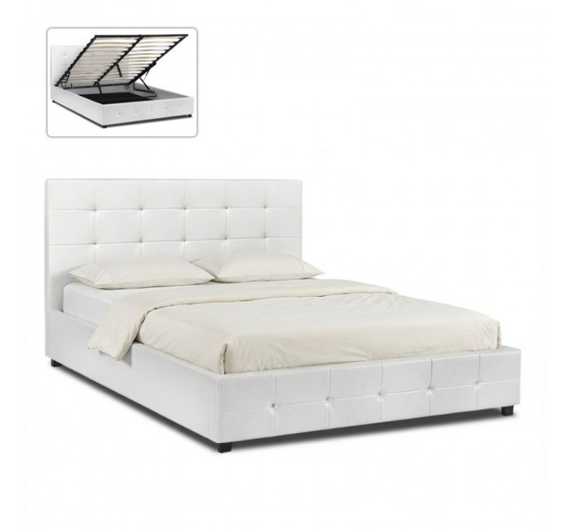 Κρεβάτι Iro Megapap από τεχνόδερμα με αποθηκευτικό χώρο χρώμα λευκό 160x200εκ.