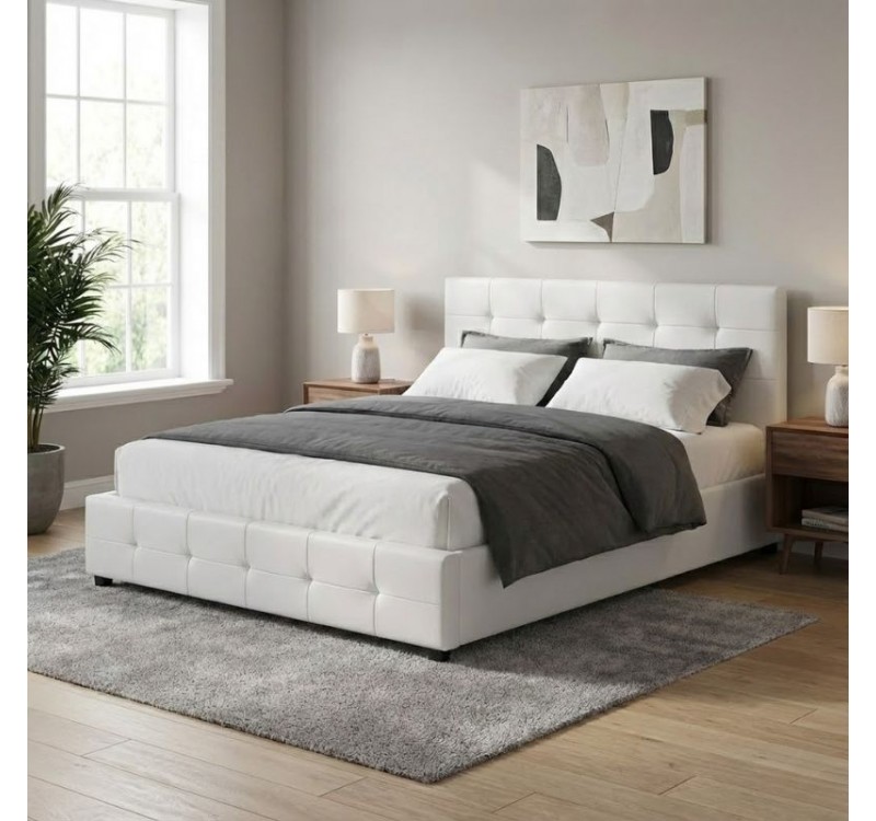 Κρεβάτι Iro Megapap από τεχνόδερμα με αποθηκευτικό χώρο χρώμα λευκό 160x200εκ.