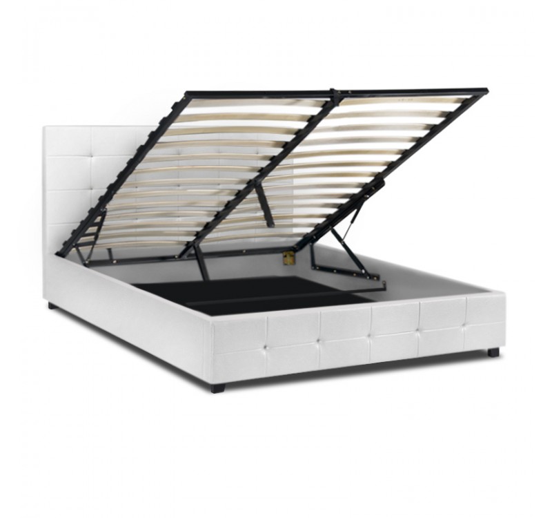 Κρεβάτι Iro Megapap από τεχνόδερμα με αποθηκευτικό χώρο χρώμα λευκό 160x200εκ.