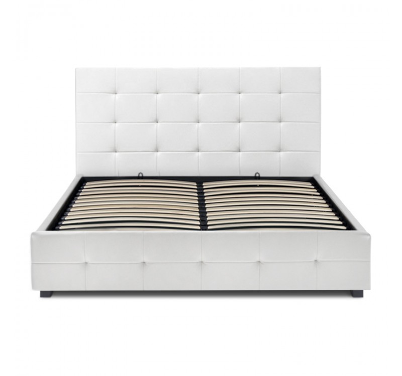 Κρεβάτι Iro Megapap από τεχνόδερμα με αποθηκευτικό χώρο χρώμα λευκό 160x200εκ.