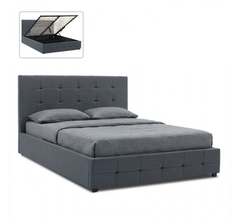 Κρεβάτι Iro Megapap υφασμάτινο με αποθηκευτικό χώρο χρώμα ανθρακί 160x200εκ.