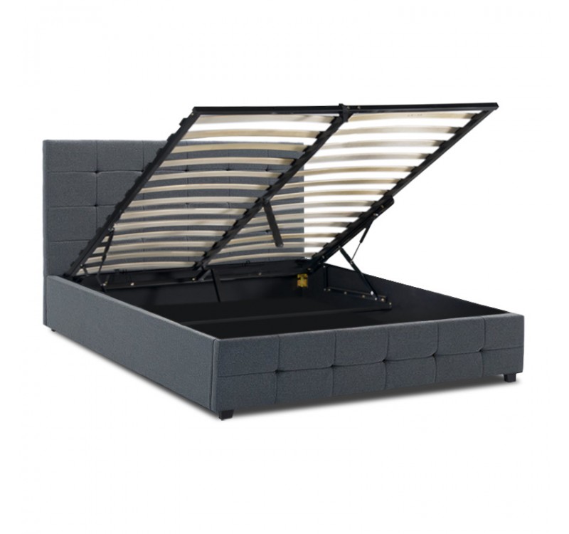 Κρεβάτι Iro Megapap υφασμάτινο με αποθηκευτικό χώρο χρώμα ανθρακί 160x200εκ.