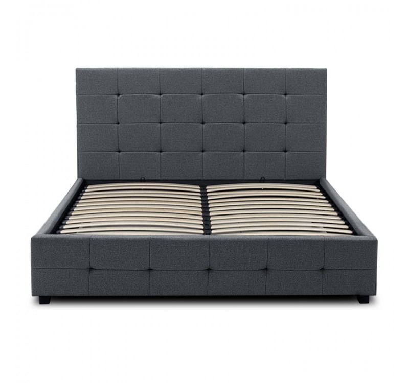 Κρεβάτι Iro Megapap υφασμάτινο με αποθηκευτικό χώρο χρώμα ανθρακί 160x200εκ.