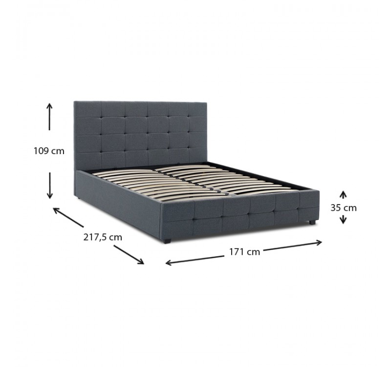 Κρεβάτι Iro Megapap υφασμάτινο με αποθηκευτικό χώρο χρώμα ανθρακί 160x200εκ.