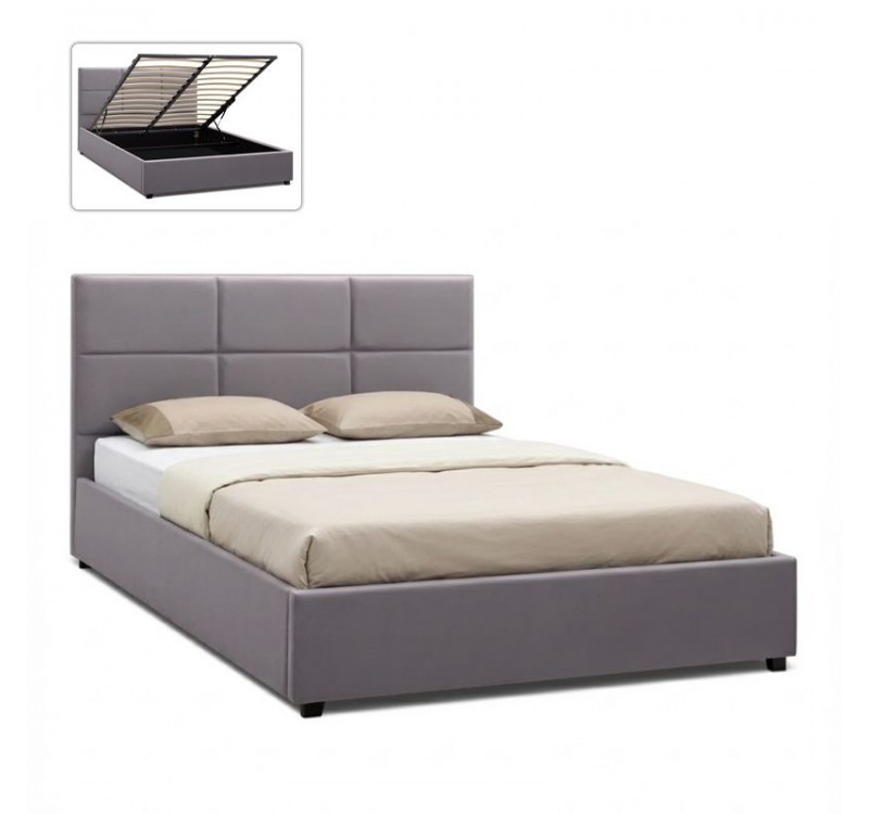 Κρεβάτι Kingston Megapap βελούδινο με αποθηκευτικό χώρο χρώμα γκρι 160x200εκ.