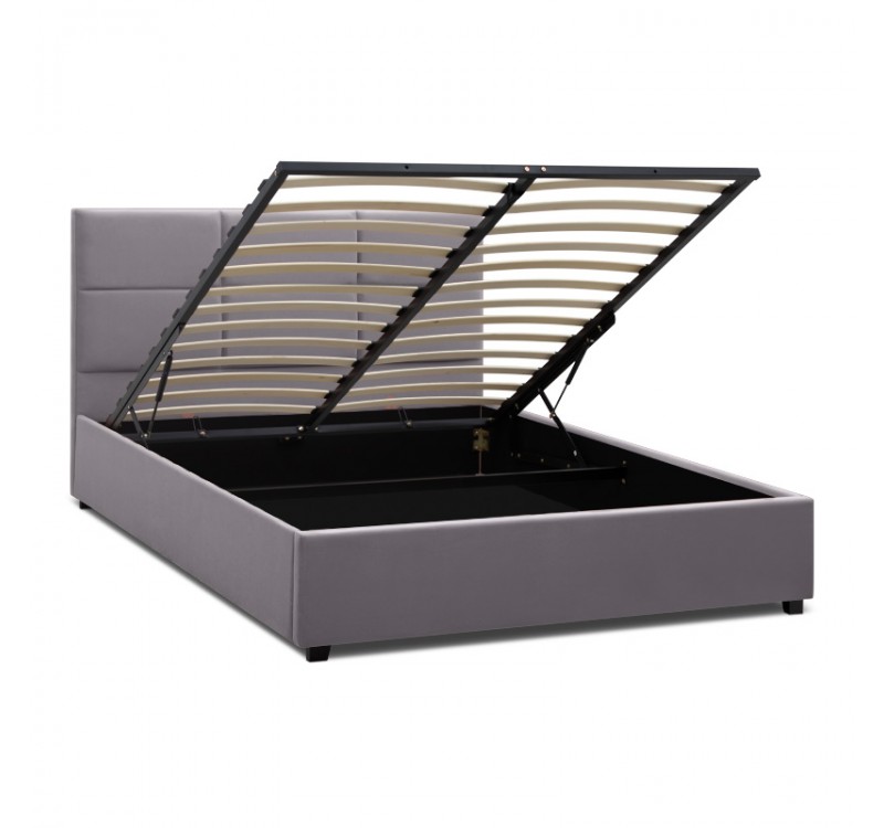 Κρεβάτι Kingston Megapap βελούδινο με αποθηκευτικό χώρο χρώμα γκρι 160x200εκ.