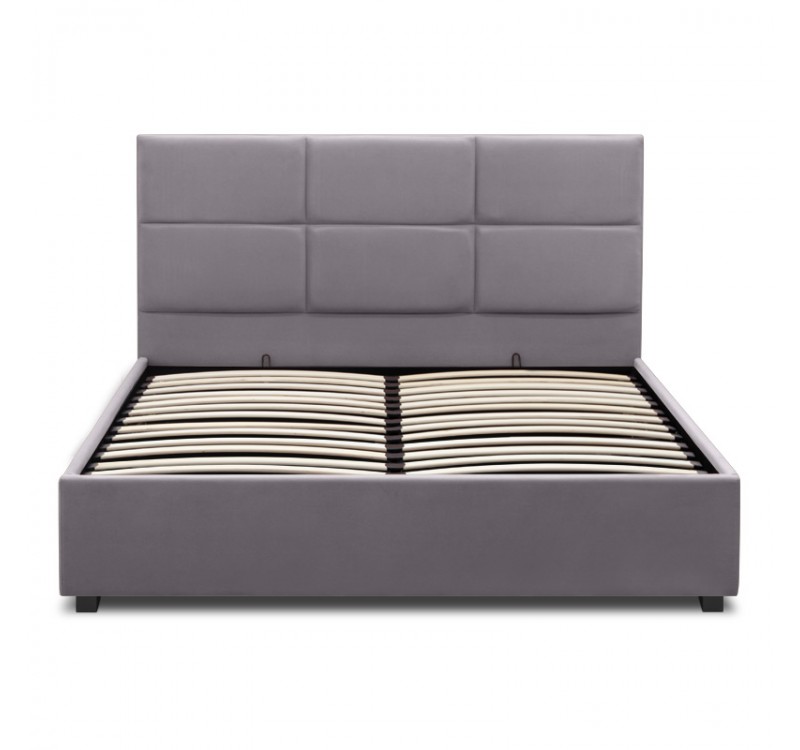 Κρεβάτι Kingston Megapap βελούδινο με αποθηκευτικό χώρο χρώμα γκρι 160x200εκ.