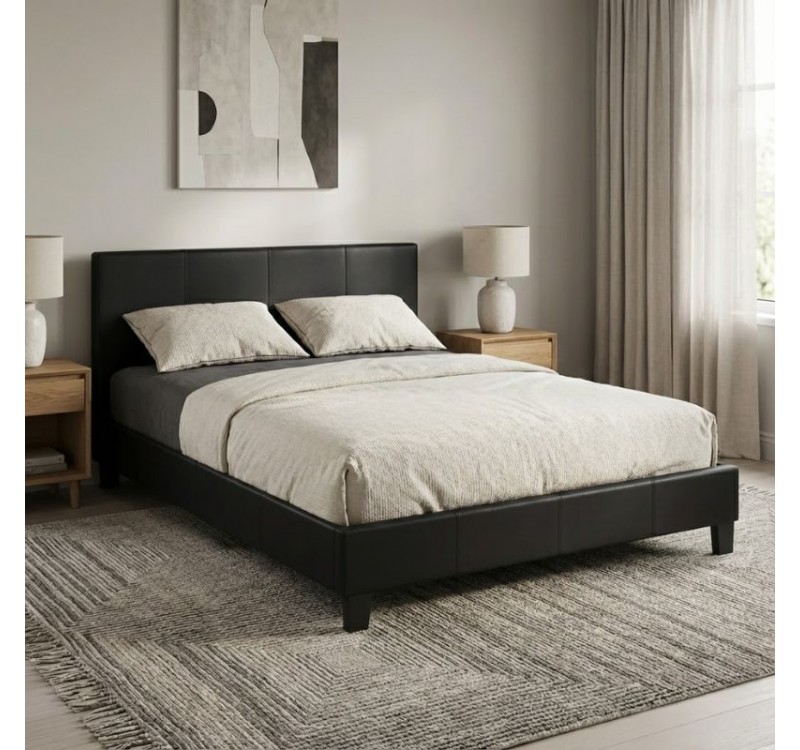 Κρεβάτι Flat Megapap από τεχνόδερμα χρώμα μαύρο ματ 150x200εκ.