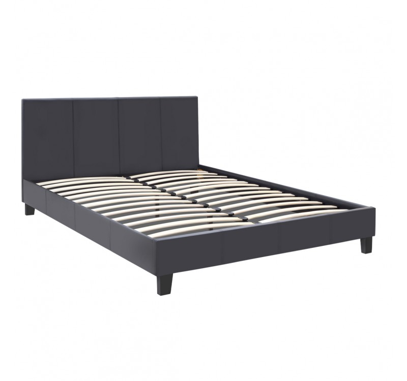 Κρεβάτι Flat Megapap από τεχνόδερμα χρώμα μαύρο ματ 150x200εκ.