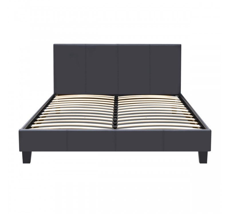 Κρεβάτι Flat Megapap από τεχνόδερμα χρώμα μαύρο ματ 150x200εκ.