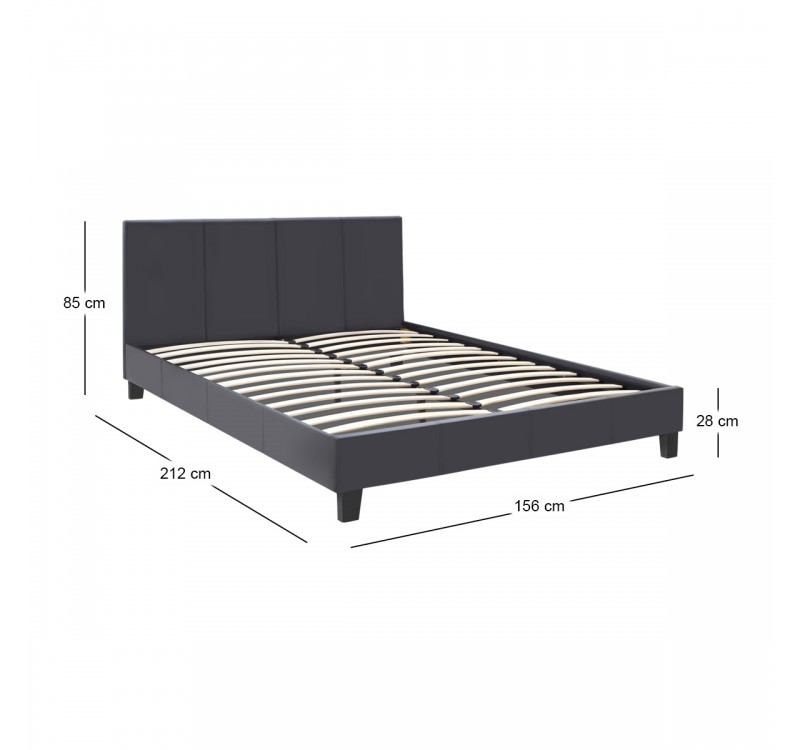 Κρεβάτι Flat Megapap από τεχνόδερμα χρώμα μαύρο ματ 150x200εκ.