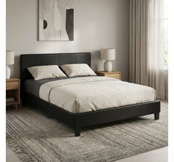 Κρεβάτι Flat Megapap από τεχνόδερμα χρώμα μαύρο ματ 140x190εκ.