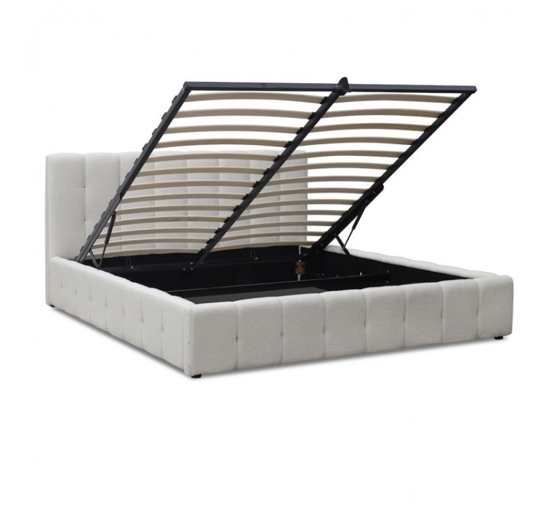 Κρεβάτι Norah Megapap μπουκλέ ύφασμα με αποθηκευτικό χώρο χρώμα ivory 160x200εκ.