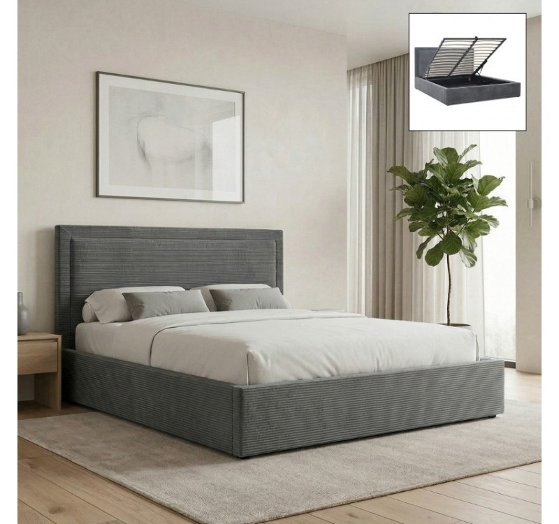 Κρεβάτι Velar Megapap υφασμάτινο με αποθηκευτικό χώρο χρώμα γκρι 160x200εκ.