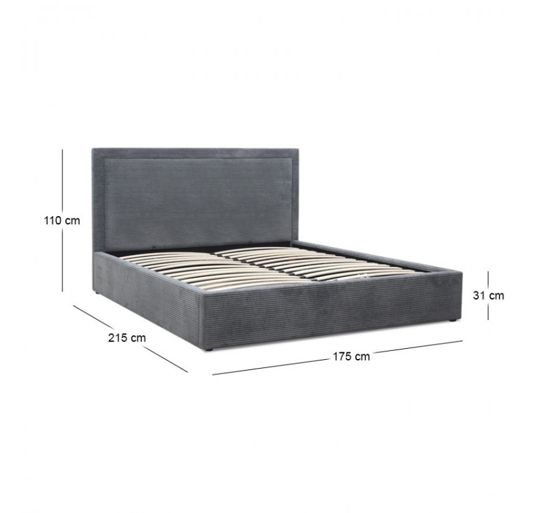 Κρεβάτι Velar Megapap υφασμάτινο με αποθηκευτικό χώρο χρώμα γκρι 160x200εκ.