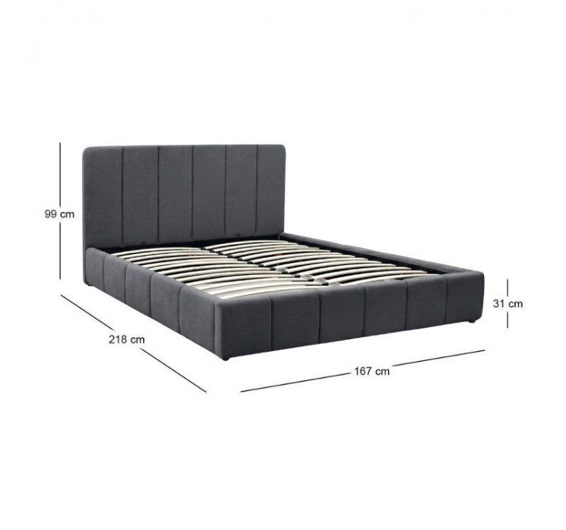 Κρεβάτι Nival Megapap υφασμάτινο με αποθηκευτικό χώρο χρώμα ανθρακί 160x200εκ.
