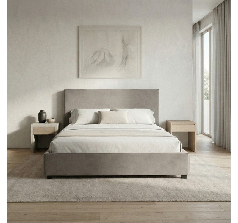 Κρεβάτι Verona Megapap υφασμάτινο με αποθηκευτικό χώρο χρώμα γκρι - μπεζ 160x200εκ.