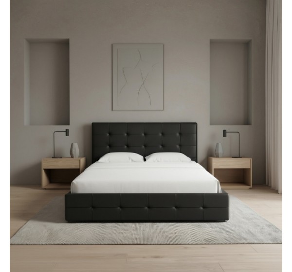 Κρεβάτι Iro Megapap από τεχνόδερμα με αποθηκευτικό χώρο χρώμα μαύρο 150x200εκ.